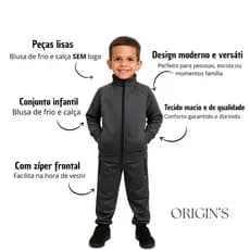 Blusa Mais Calça Infantil  Infantil Masculino Liso, Com Bolsos, Ziper Slim FitEm Promoção