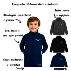 Kit 3 Jaqueta Blusa Chimpa Infantil Com Refletivo Ziper e Bolsos