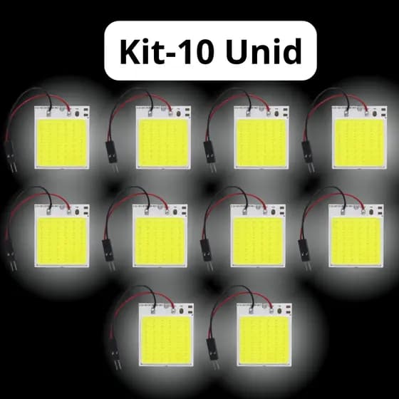 Kit Placa 48 Leds Cob T10 Torpedo 12v 10w Luz Interna  teto leitura fita dupla face painel interior carro caminhão mala