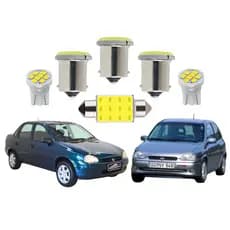 Kit Lâmpada Led (Teto Ré Placa Farolete ) Chevrolet Corsa Wind Hatch Sedan 1995 a 2010 Super Led t10 1156 1 polo pingo