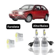 Kit Lâmpada Led (Farol Alto Baixo Farolete) Volkswagwn Gol G1 G2 G3 G4 G5 G6 G7 Super Led 6500k H4 - T10 meia luz forte