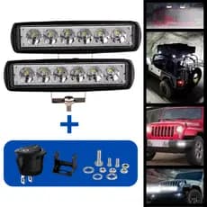 K I T  FAROL DE MILHA AUXILIAR + BOTÃO INTERRUPTOR GANGORRA Barra Universal Carro 6 Leds 18w 12v 6000k A prova d'água
