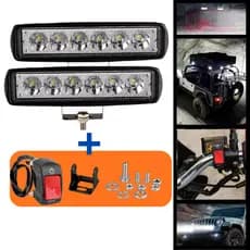 K I T  FAROL DE MILHA AUXILIAR + BOTÃO INTERRUPTOR GANGORRA Barra Universal Carro 6 Leds 18w 12v 6000k A prova d'água