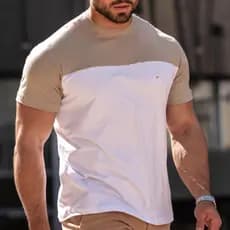 Camiseta Masculina Bicolor Gola Redonda Casual Estilosa Acabamento Premium 100% Algodão Várias Cores