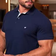 Camisa Polo Masculina Premium Slim Fit Algodão Piquet Casual Elegante Azul Marinho
