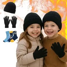 Kit Touca Luva e Meia Cano Alto Infantil Para Inverno Menino e Menina