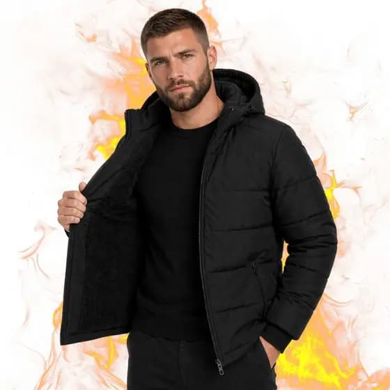 Jaqueta Bobojaco Masculina Térmica Forrada Peluciada Com Touca Removível Impermeável Corta Vento Para Frio Inverno Preta