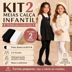 Kit 2 Meias Calça Infantil Preta Branca Grossinha Inverno Menina Confortável
