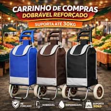 Carrinho de Feira Supermercado Dobrável com Rodas Reforçado Bolsa Multiuso 30kg