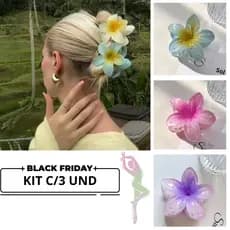 Kit com/ 3 Presilha de Cabelo  Flores Tropicais Decorativas 8 CM – Cores Vibrantes e Estilo Havaiano