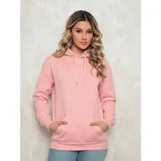 Moletom Liso Feminino Blusa de Frio Canguru Algodão Casaco Sem Estampa Casual