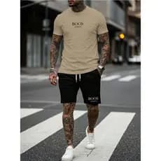 Conjunto Camiseta Bos Masculina Malha  Bermuda Tectel Com Bolso Kit Casual Tendencia