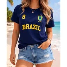 Blusa Feminina Brasil copa do mundo Verão Algodão Premium