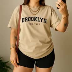 T-Shirt Camiseta Feminina Blusinha Camisa Básica Moda Verão Tendência Bege 100% Algodão
