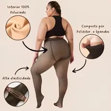 Meia-Calça Plus Size 3XL - Térmica Forrada Peluciada Translúcida De Lã Quente Feminina P/Inverno