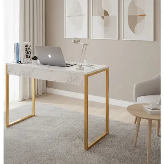 Mesa de Escritório Home Office Estilo Industrial - Metalon Dourado Mega