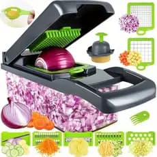 Mandolin Julienne Ralador De Legumes Inox Fatiador Cortador 13 Em 1 Multifuncional Verduras Picador Marca Homeroarte AFL