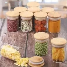 Kit 6 Peças 200ML Potes  de vidro Herméticos Com Tampa De Bambu AFL