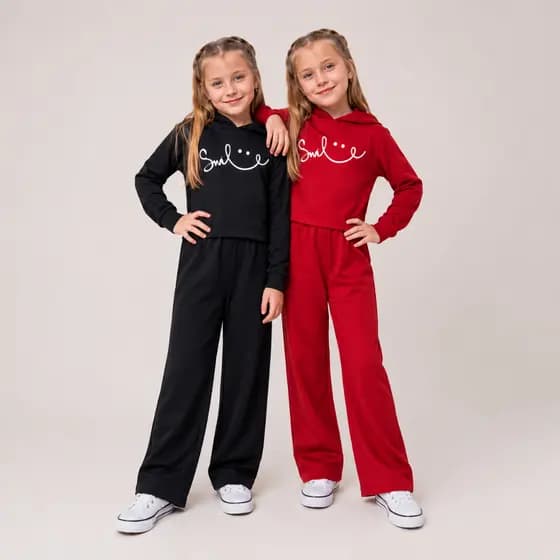 Conjunto Juvenil Menina Smile Moletinho Wide Leg Com Capuz 10 ao 16 Anos