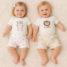 Conjuntos Bebê Body Manga Curta e Short Suedine 100% Algodão Confortável P ao 3 Verão