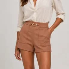 Short Feminino Social Cintura Alta Alfaiataria Elegante Com Bolso Confortável P ao G