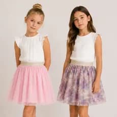 Shorts Saia Tule Infantil Menina Com Forro Moda Infantil 4 ao 10 anos