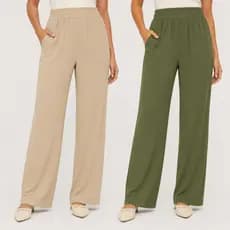 Calça Wide Leg Feminina Cintura Alta Com Bolso Elástico no Cós P ao G Calça Pantalona Casual
