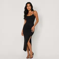 Vestido Midi Feminino Com Fenda Lateral Vestido Longuete Elegante Confortável Casual Moda