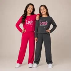 Conjunto Juvenil Feminino Cropped Manga Longa e Calça Moletinho Confortável 10 ao 16