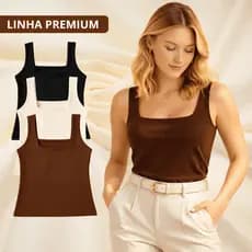 Kit 3 Blusas Feminina Regata Decote Quadrado Reto Suplex Verão Basica Lisa Moda Elegante Tendencia Bolgueira