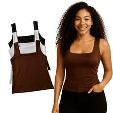 Kit até 2 Regata Feminina Blusa Decote Quadrado Verão Basica Lisa Moda Elegante Tendencia Blogueira