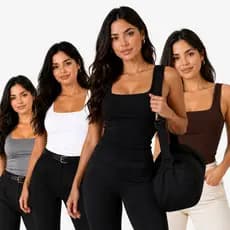 KIT COM 4 REGATAS BLUSINHA FEMININA COM DECOTE QUADRADO E FORRO DUPLO KIT BLUSAS