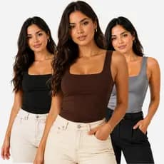KIT Blusa Regata Feminina Decote Quadrado Para Todas Ocasiões roupa para festa roupa de dia a dia roupa de academia