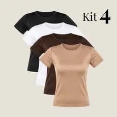 Kit 4 Blusinha Feminina Baby Tee Suplex Premium Básica Casual Estilosa Tendência kit blusa feminina