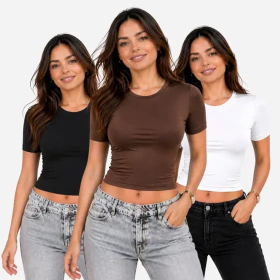 KIT 03 Blusa Baby Tee Feminina - Blusa Slim Fit Manga Curta - Blusa de Compressao Baby look