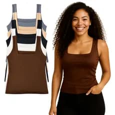 Kit 5 Regata Feminina Blusa Decote Quadrado Verão Basica Lisa Moda Elegante Tendencia Blogueira