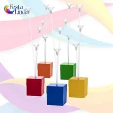 Caixa Cachepot Pega Balão Com 3 Varetas Para Decoração Aniversario Kit c/5 Unidades