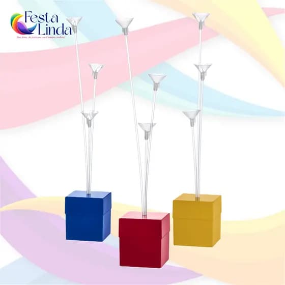 Caixa Cachepot Pega Balão Com 3 Varetas Para Decoração Aniversario Kit c/3 Unidades