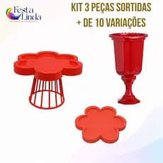 Kit Festa Decoração - 1 Porta Doce, 1 Vaso Grego 23cm, 1 Bandeja Flor 25cm