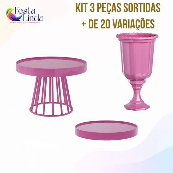 Kit Festa Decoração - 1 Boleira Roma, 1 Vaso Grego 23cm, 1 Bandeja Redonda 23cm