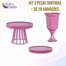 Kit Festa Decoração - 1 Boleira Roma, 1 Vaso Grego 23cm, 1 Bandeja Redonda 23cm