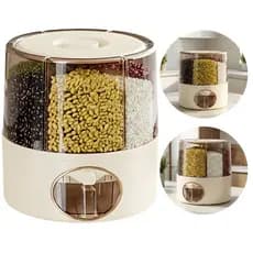 Dispenser Rotativo 6 Compartimentos 360º Graus Grãos Cereais Alimentos Hermético Armazenagem Moderno