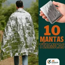 Kit 10 Manta Térmica Aluminizada 2,10M - Emergência Resgate Primeiros Socorros Acampamento Isolante