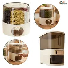 Pote Giratório 6 Divisórias E Dispenser De Arroz 5kg Ou Dispenser Giratório Copo Medidor Armazenamento Grãos E Cereais