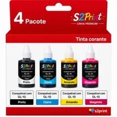 Kit Tinta Corante S2 PRINT para Canon GI-10 GI-11 G3160 G6010 Preto Amarelo Magenta Ciano