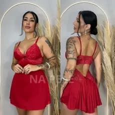 Camisola Sensual com Renda Decote Costas sem bojo costa nua sensual pijama Roupa de Dormir
