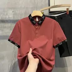 Camisa POLO de lapela combinando com cores de alta qualidade masculina Slim casual de manga curta camiseta casual mascul
