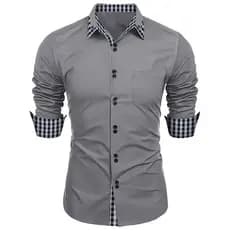 Camisa de lapela xadrez com costura de gola Cardigan de negócios diário masculino