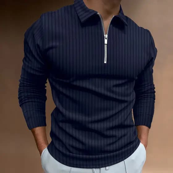 Nova camisa POLO masculina de manga comprida POLO3D impressão Digital moda Casual meio zíper