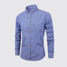 Camisa masculina Casual estampada de algodão respirável de manga comprida xadrez